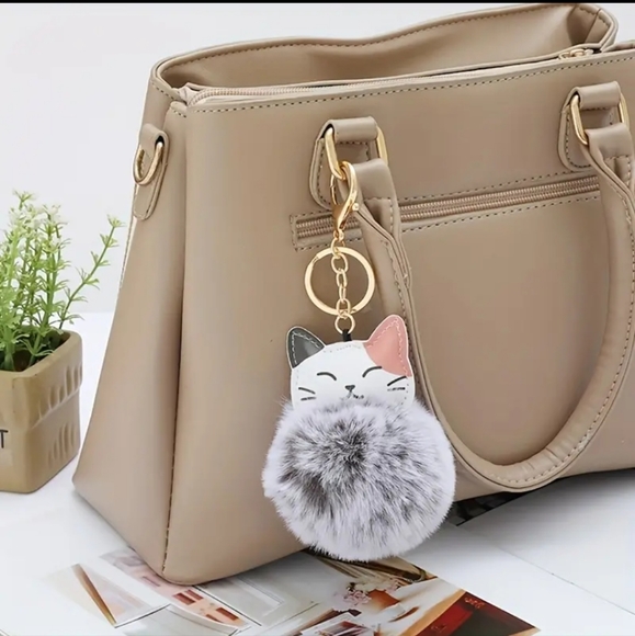 New, Cat Pom Pom Plush Keyring/Bag Charm - Picture 2 of 5